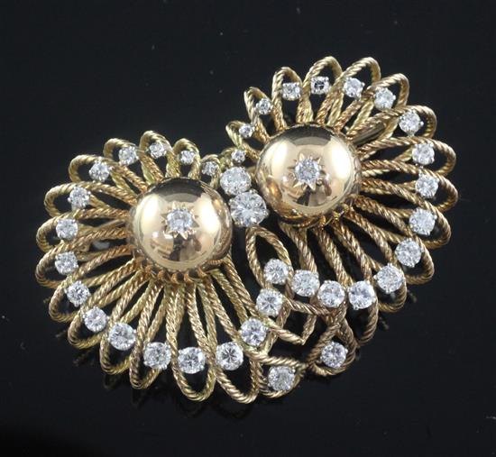 An 18ct gold and diamond set cagework brooch, 52mm.